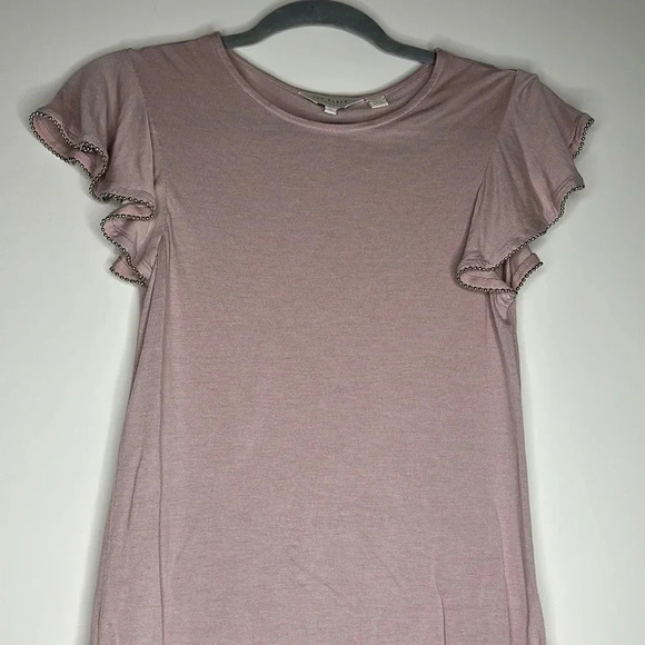 Ted Baker | women’s Beaded Detail Flounce Sleeve Top | Color Dusty pink| Size 0 - Picture 3 of 6